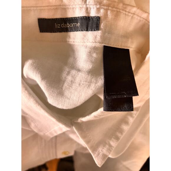 Liz‎ Claiborne Women's Size XL 100% Linen Long-Sleeve Button Up Blouse White - Picture 4 of 4
